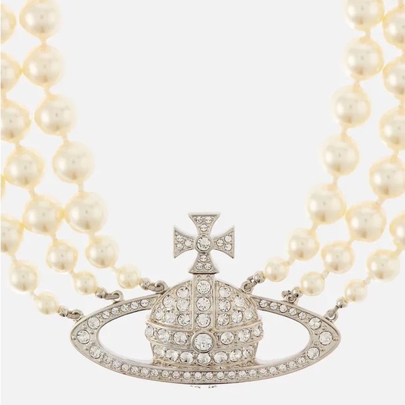 Vivienne Westwood Women's Three Row Pearl Choker - Platinum/Crystal - Picture 3 of 6
